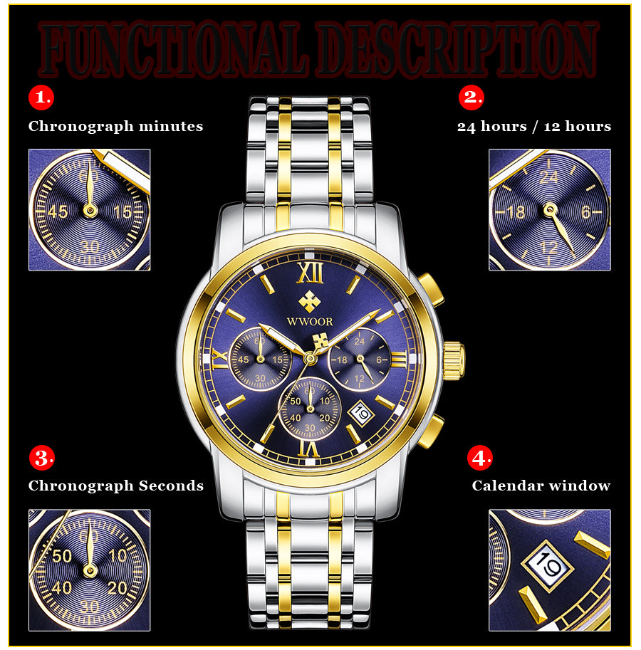 Herrklocka Wwoor Surprendre, Gold / Black / Gold, Quartz Japan