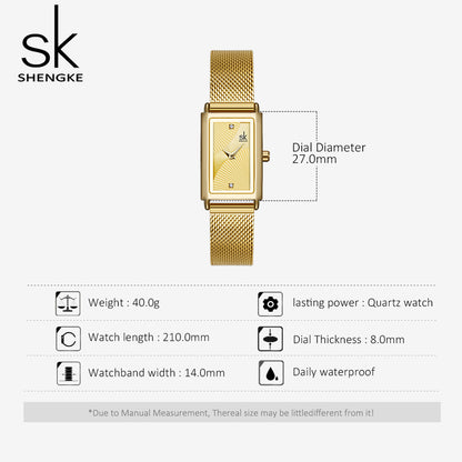 Damklocka SK Florence Gold / Gold Mesh Gold. Quartz Japan