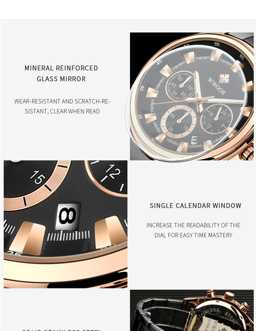 Herrklocka Wwoor Business Style, Gold / Black / Gold, Quartz Japan