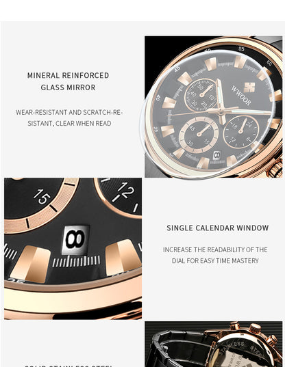 Herrklocka Wwoor Business Style, Gold / Black / Gold, Quartz Japan