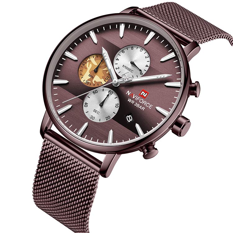 Herrklocka NaviForce Chrono. Brown / Brown. Mesh Brown. Quartz Japan