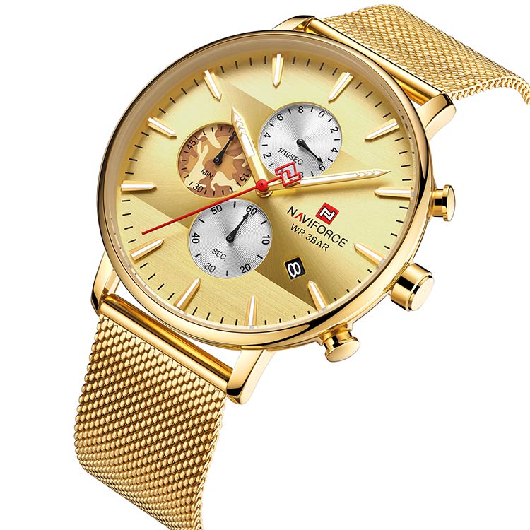 Herrklocka NaviForce Chrono. Gold / Gold. Mesh Gold. Quartz Japan