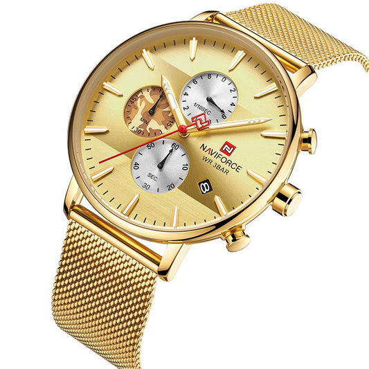 Herrklocka NaviForce Chrono. Gold / Gold. Mesh Gold. Quartz Japan