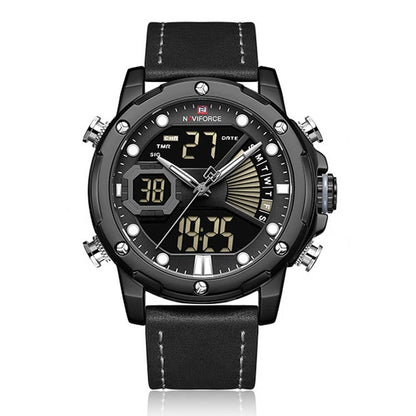 Herrklocka NaviForce Empire.  Black / Grey. Leather Black. Quartz. Japan