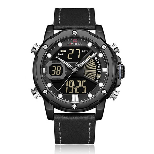 Herrklocka NaviForce Empire.  Black / Grey. Leather Black. Quartz. Japan