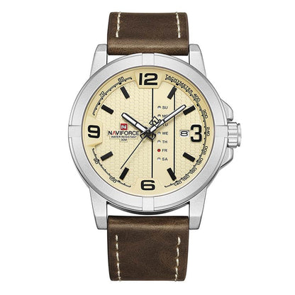 Herrklocka NaviForce Ibiza.  Steel / Beige. Leather Brown. Japan Quartz