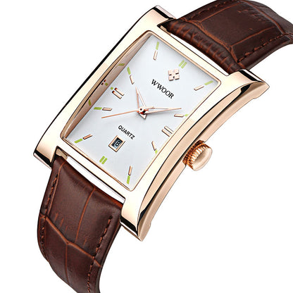 Herrklocka Wwoor Fantastic.  Rose / White. Leather Brown. Quartz Japan