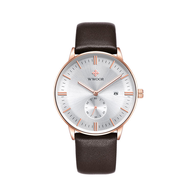 Herrklocka Wwoor Korfu. Rose / Silver. Leather Brown. Quartz Japan