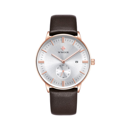 Herrklocka Wwoor Korfu. Rose / Silver. Leather Brown. Quartz Japan