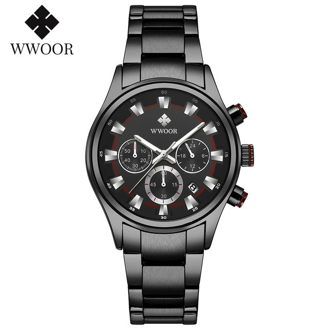 Herrklocka Wwoor Business Style, Black / Black / Black, Quartz Japan