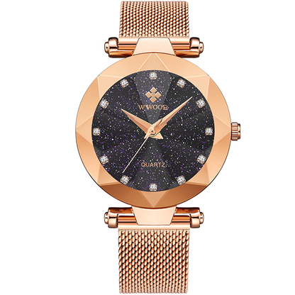Wwoor Diamond Starry Sky. Black / Rose. Mesh Rose. Japan Quartz