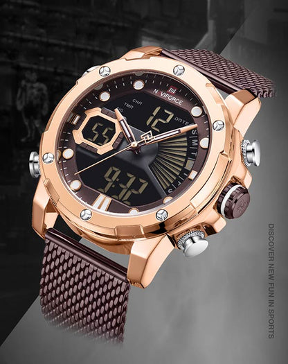 Herrklocka NaviForce Superb. Rose / Brown. Mesh Brown. Quartz Japan