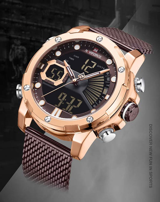 Herrklocka NaviForce Superb. Rose / Brown. Mesh Brown. Quartz Japan